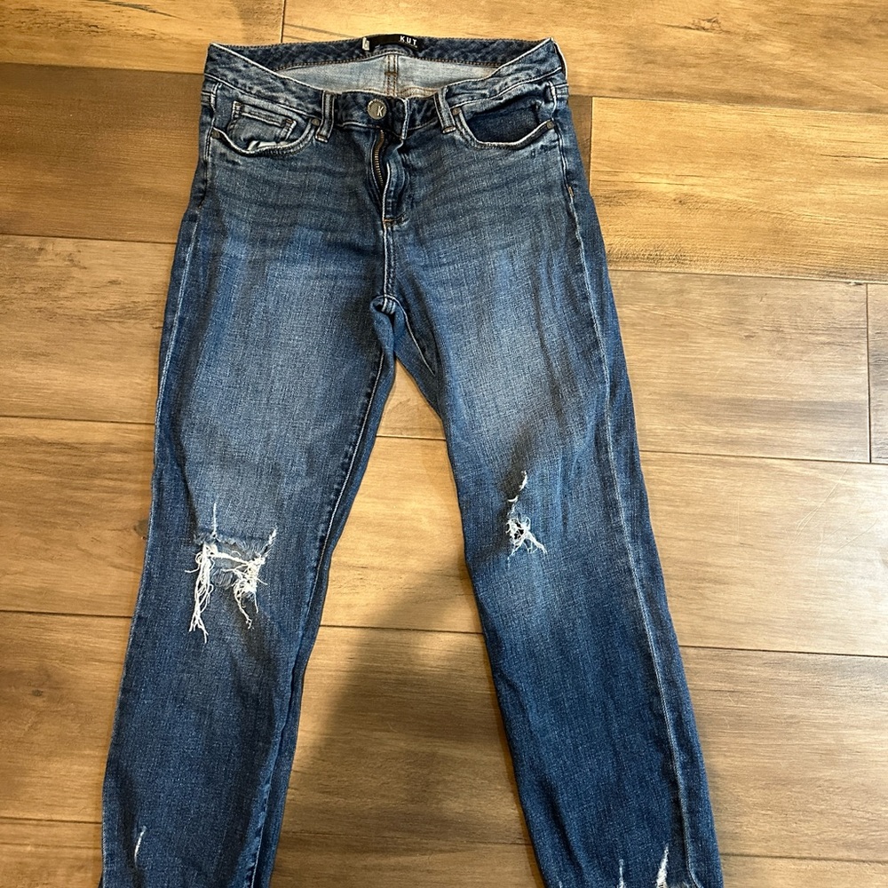 Kut from the Kloth, raw hem distressed leg jeans